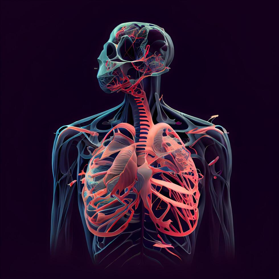 Mensch Herz Anatomie im x Strahl Sicht. 3d medizinisch Illustration., ai generativ Bild foto