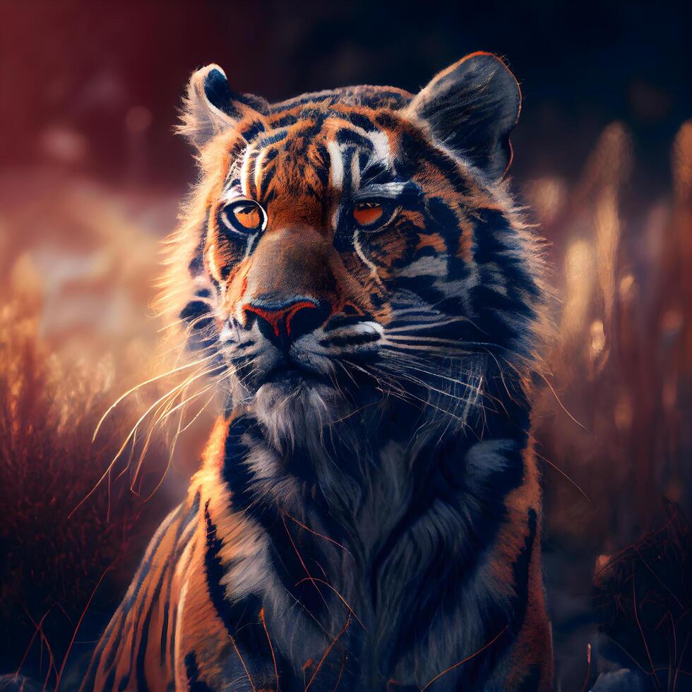 sibirisch Tiger im das wild beim Sonnenuntergang. Natur Hintergrund., ai generativ Bild foto