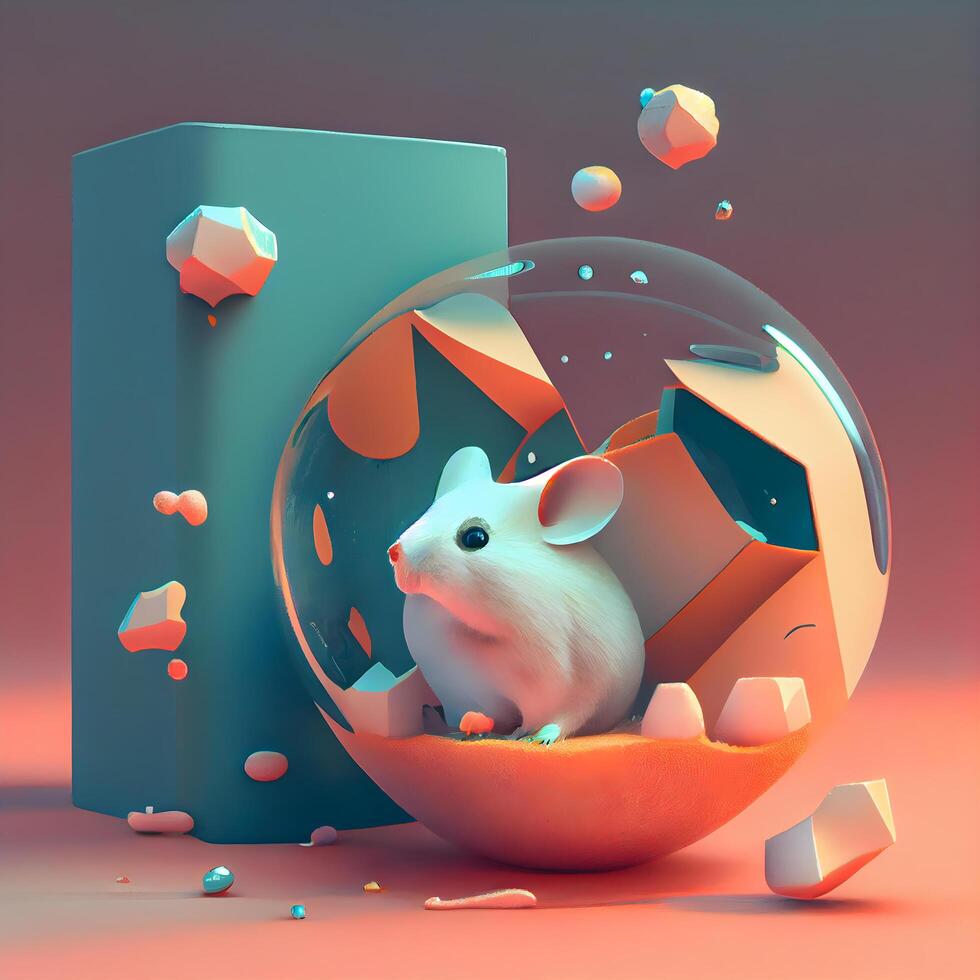 Weiß Maus im ein Ei Hülse. 3d Wiedergabe, 3d Illustration., ai generativ Bild foto