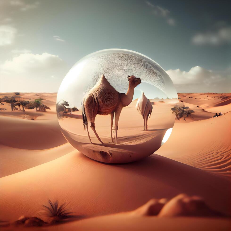 Kamel im das Sahara Wüste. 3d Illustration. konzeptionelle Bild, ai generativ Bild foto