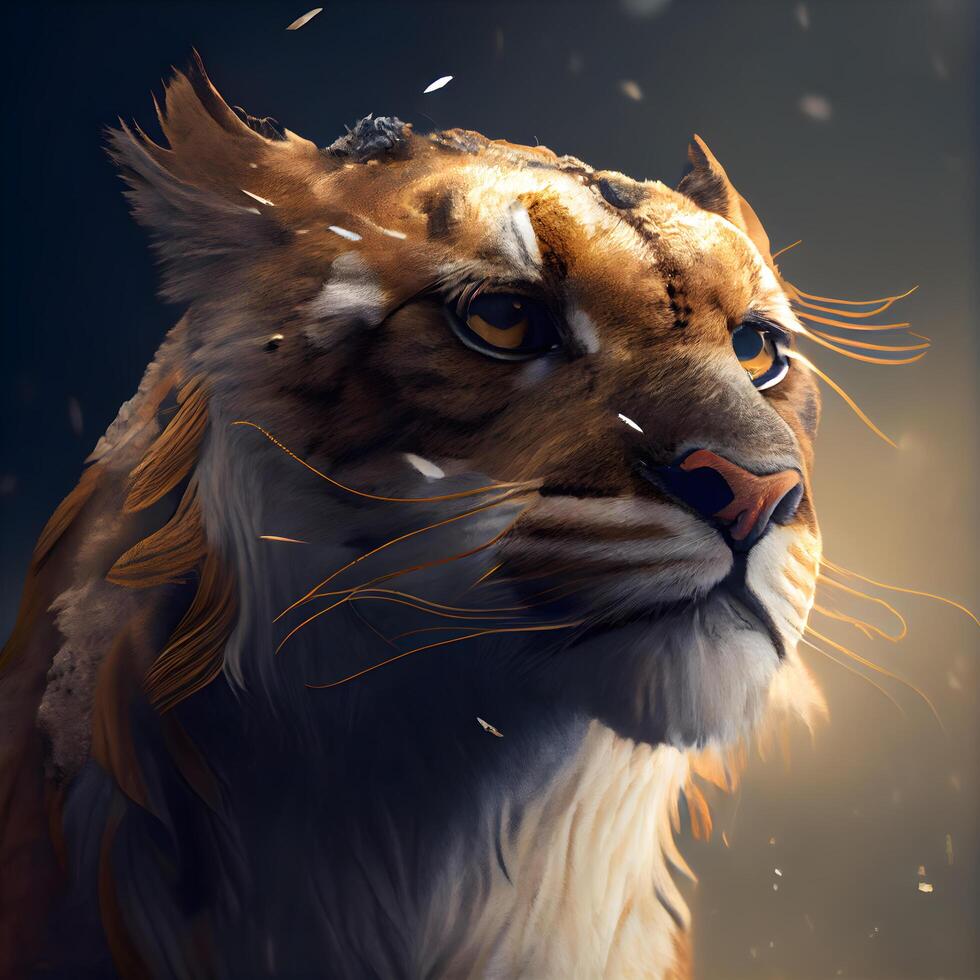 Porträt von ein Tiger auf ein dunkel Hintergrund, Digital malen., ai generativ Bild foto