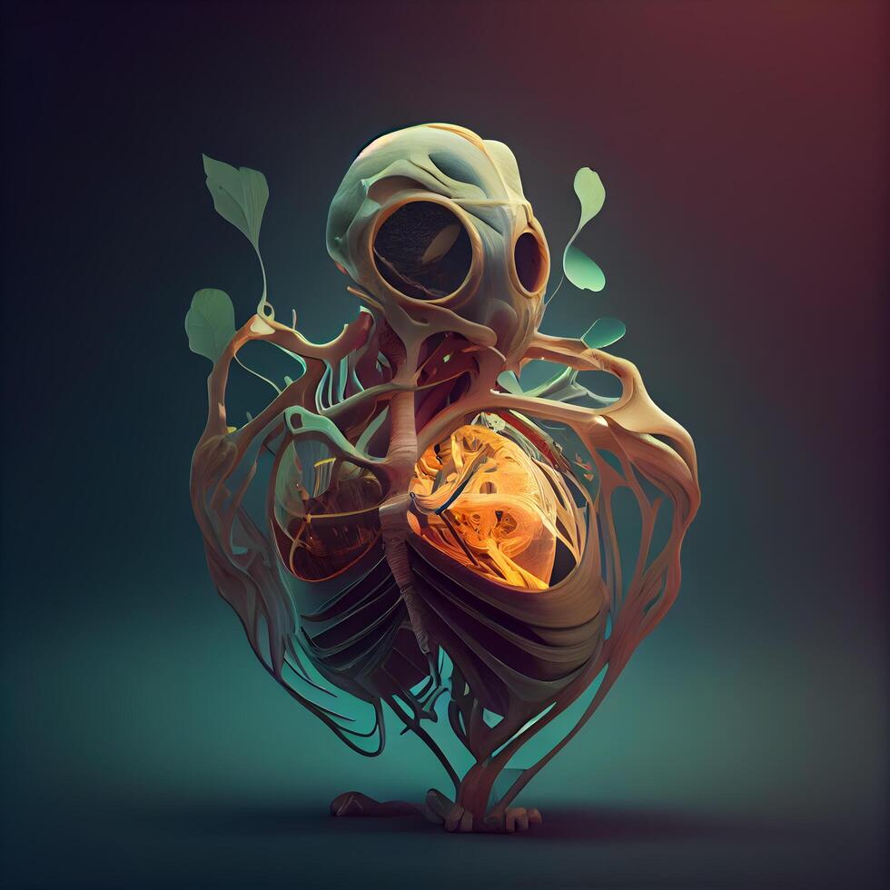 Mensch Herz Anatomie auf ein dunkel Hintergrund. 3d Illustration, 3d machen, ai generativ Bild foto