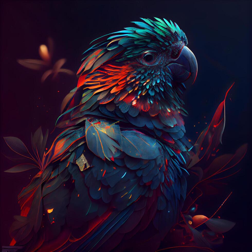 schön bunt Papagei auf ein dunkel Hintergrund. Digital malen., ai generativ Bild foto