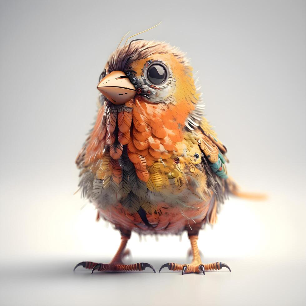 süß wenig Vogel isoliert auf Weiß Hintergrund. 3d Illustration., ai generativ Bild foto