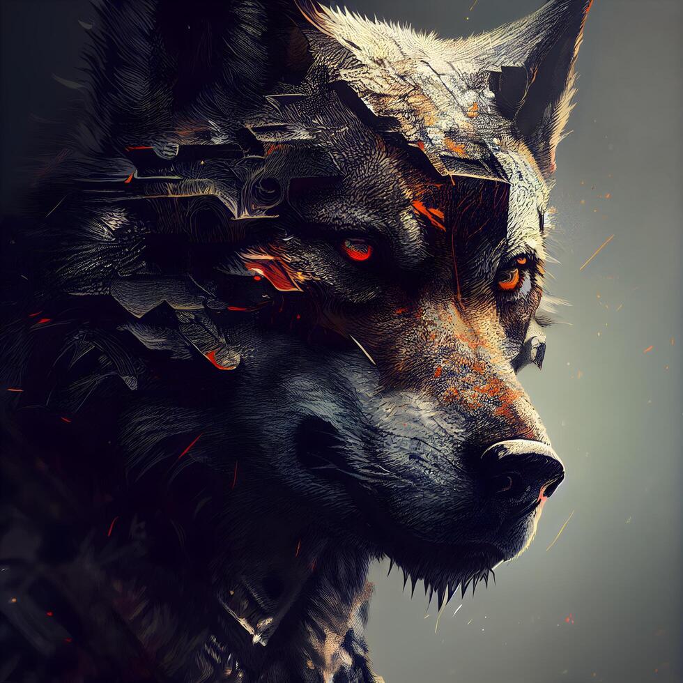 Digital Illustration von ein Wolf im ein futuristisch künstlerisch Stil, ai generativ Bild foto