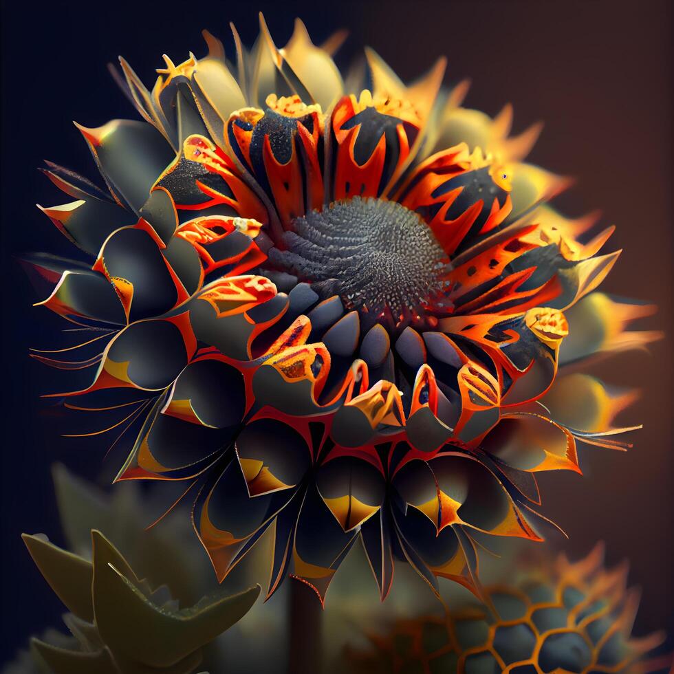 Makro Nahansicht von fraktal Blume, Digital Kunstwerk zum kreativ Grafik Design, ai generativ Bild foto