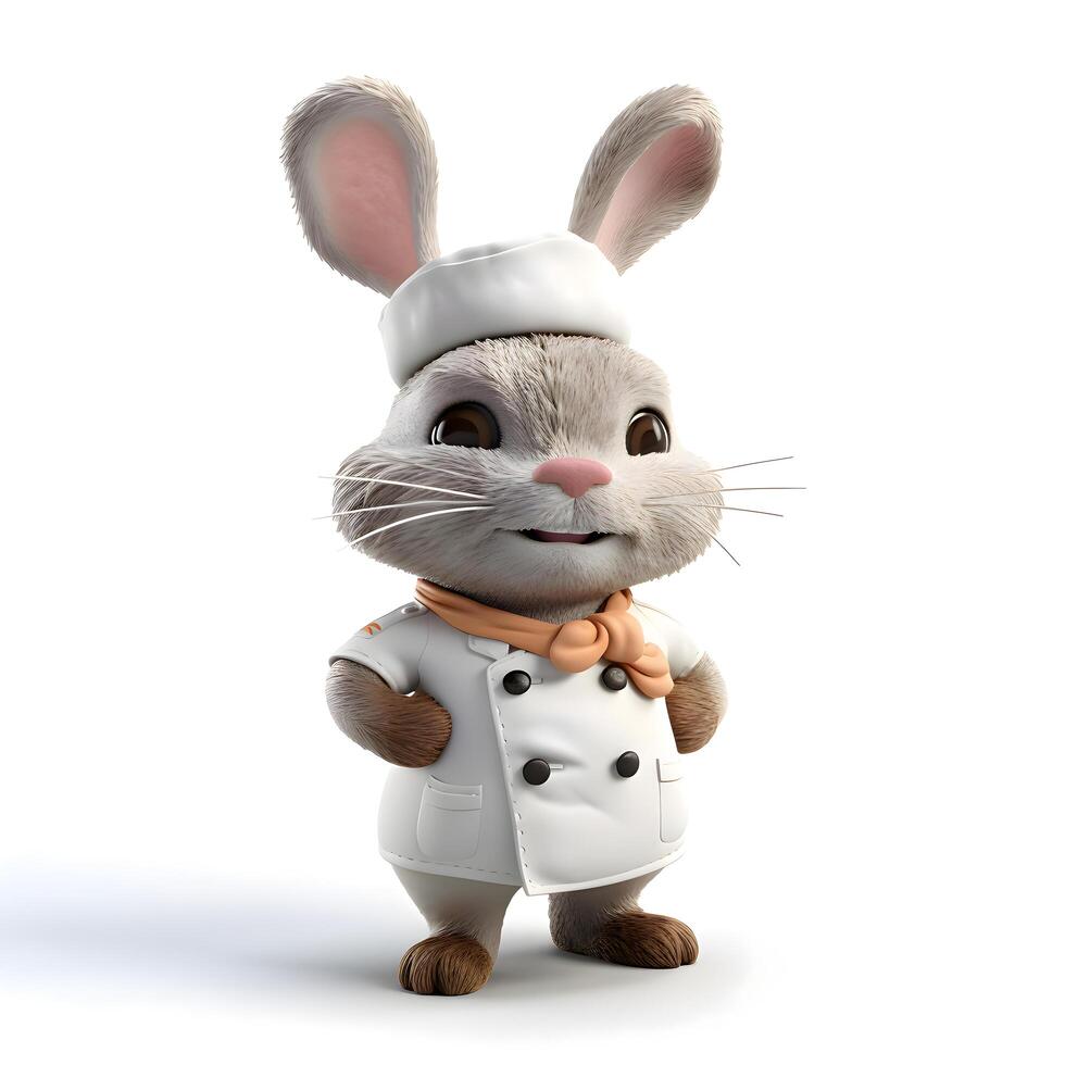 3d Illustration von ein süß Maus wie ein Koch, Koch oder Bäcker, ai generativ Bild foto