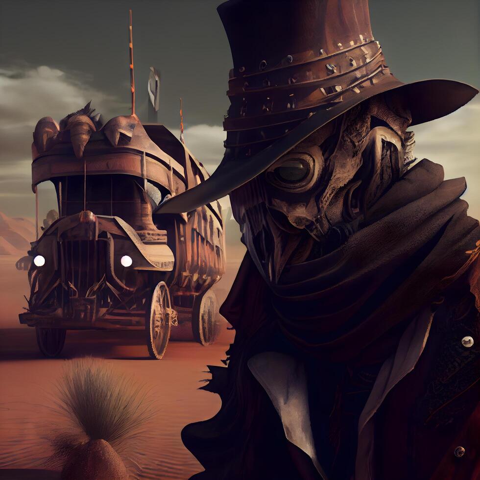 3d Illustration von ein Steampunk Mann tragen ein Hut und Mantel, ai generativ Bild foto