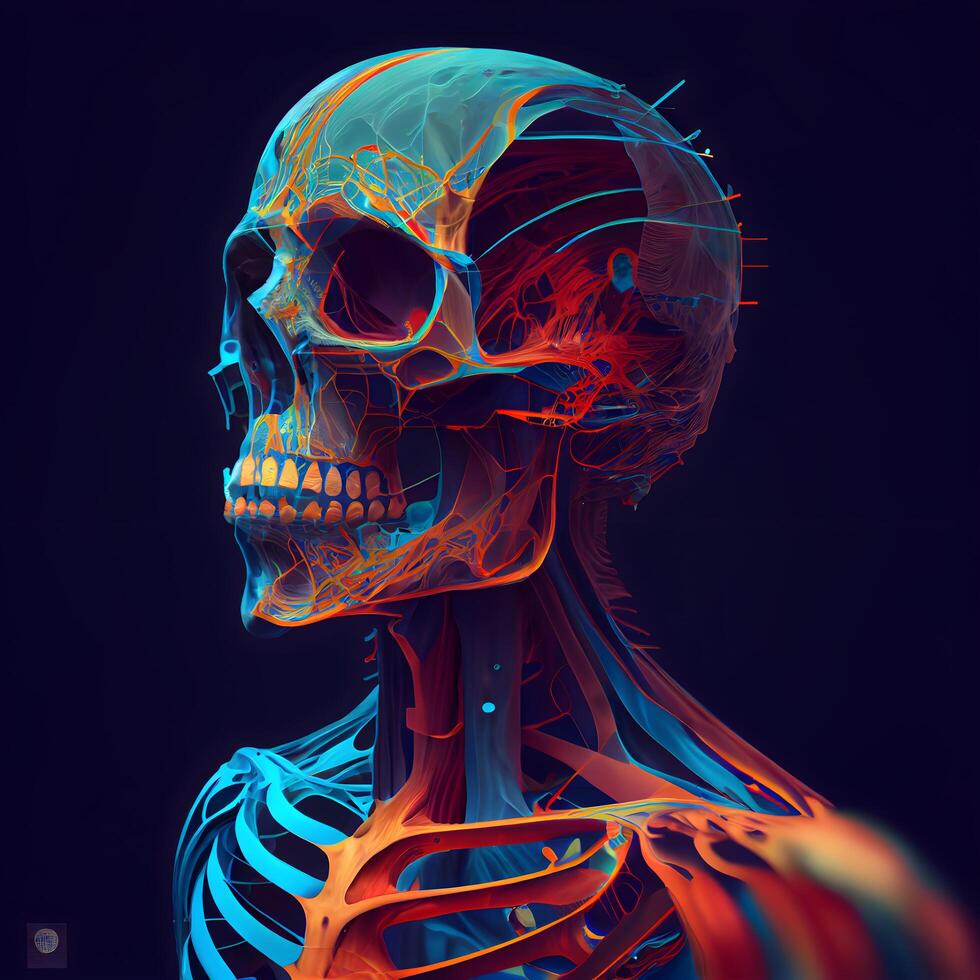 3d Illustration von ein Mensch Skelett mit glühend Haut und Knochen, ai  generativ Bild 23187400 Stock-Photo bei Vecteezy