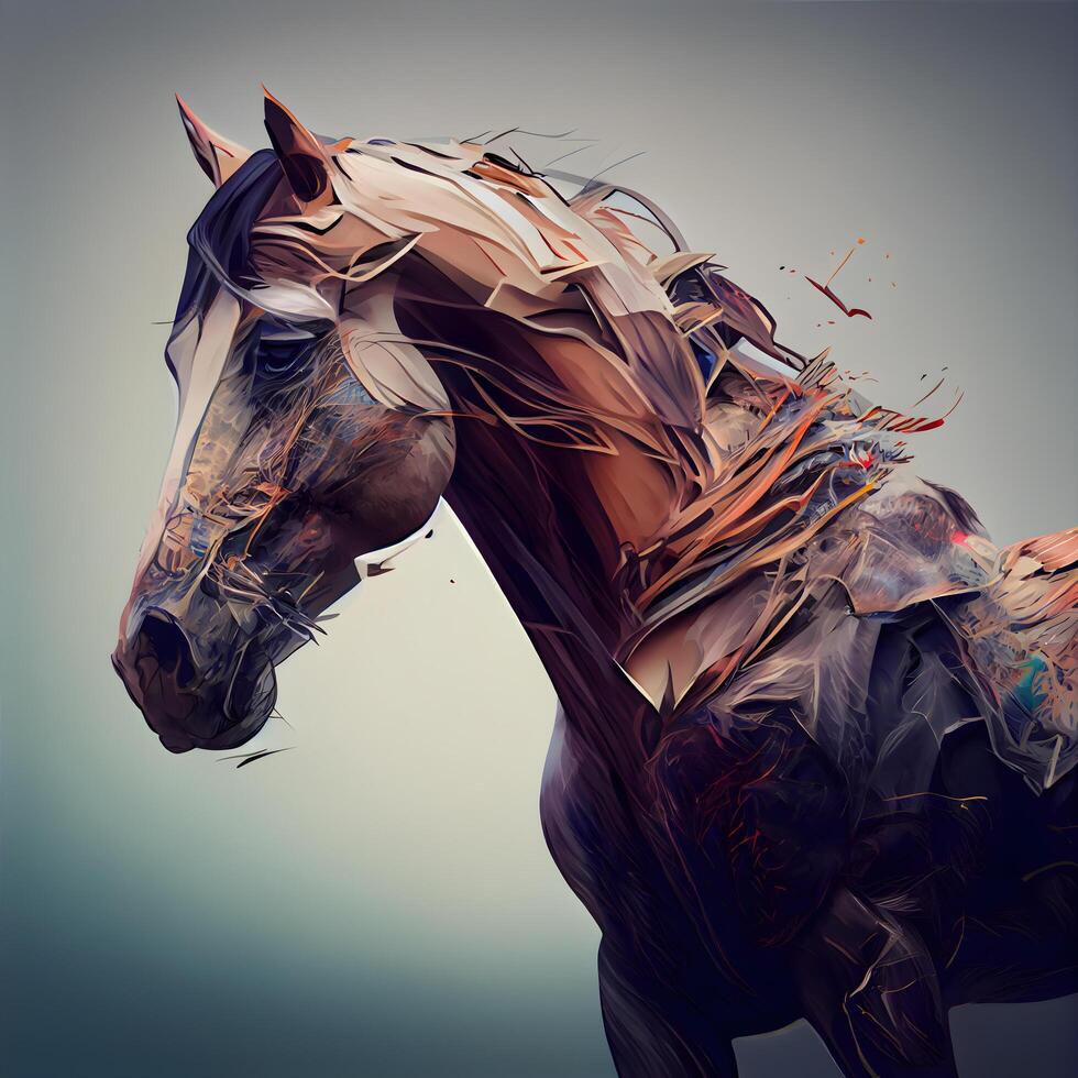 3d Rendern von ein Pferd mit ein Menge von Farbe Spritzer, ai generativ Bild foto