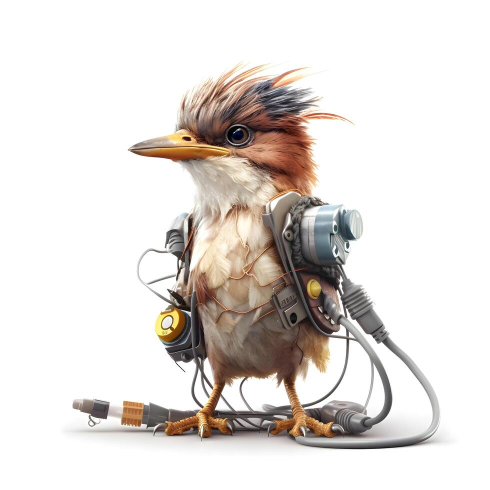 süß Karikatur Vogel mit Kopfhörer und Kabel isoliert auf Weiß Hintergrund., ai generativ Bild foto