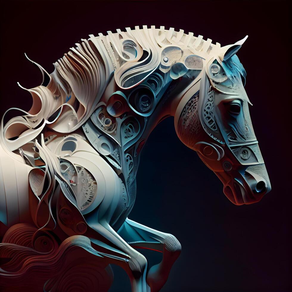 Pferd Kopf mit abstrakt Muster auf schwarz Hintergrund. 3d Illustration, ai generativ Bild foto