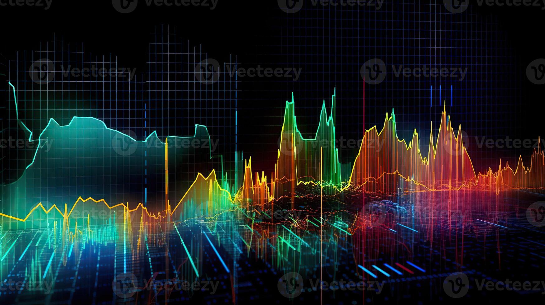 ai generiert. ai generativ. Finanzen Lager Forex Graph Marketing Geld Trend Volumen Einkommen gehen oben und runter. können Sein benutzt zum Illustration von Analyse Finanzen Aussagen. Grafik Kunst foto