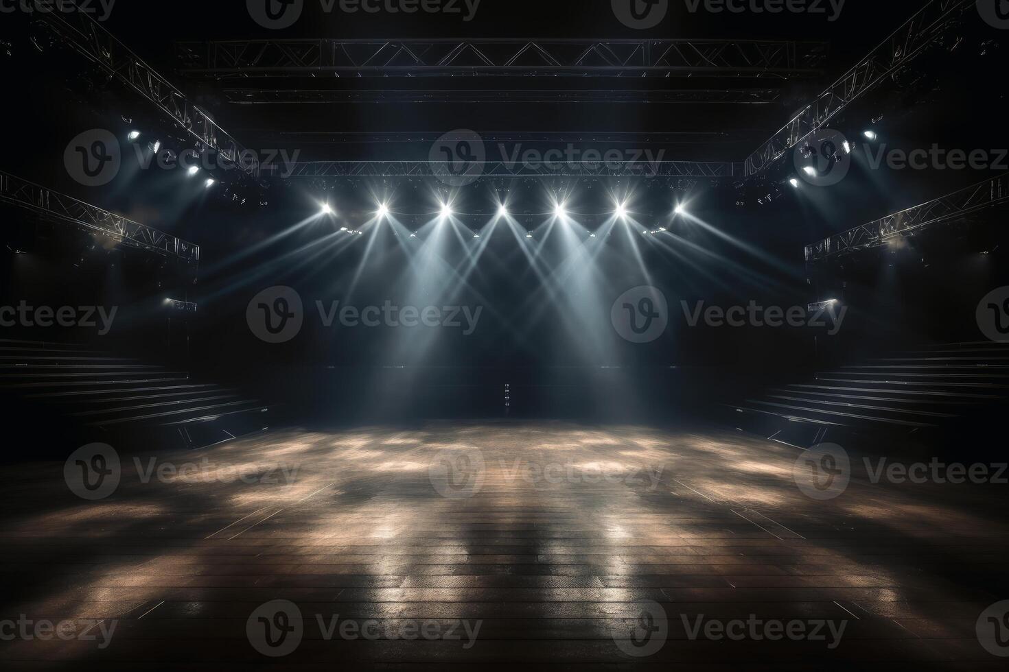 leeren Bühne mit Licht Balken Hintergrund erstellt mit generativ ai Technologie. foto