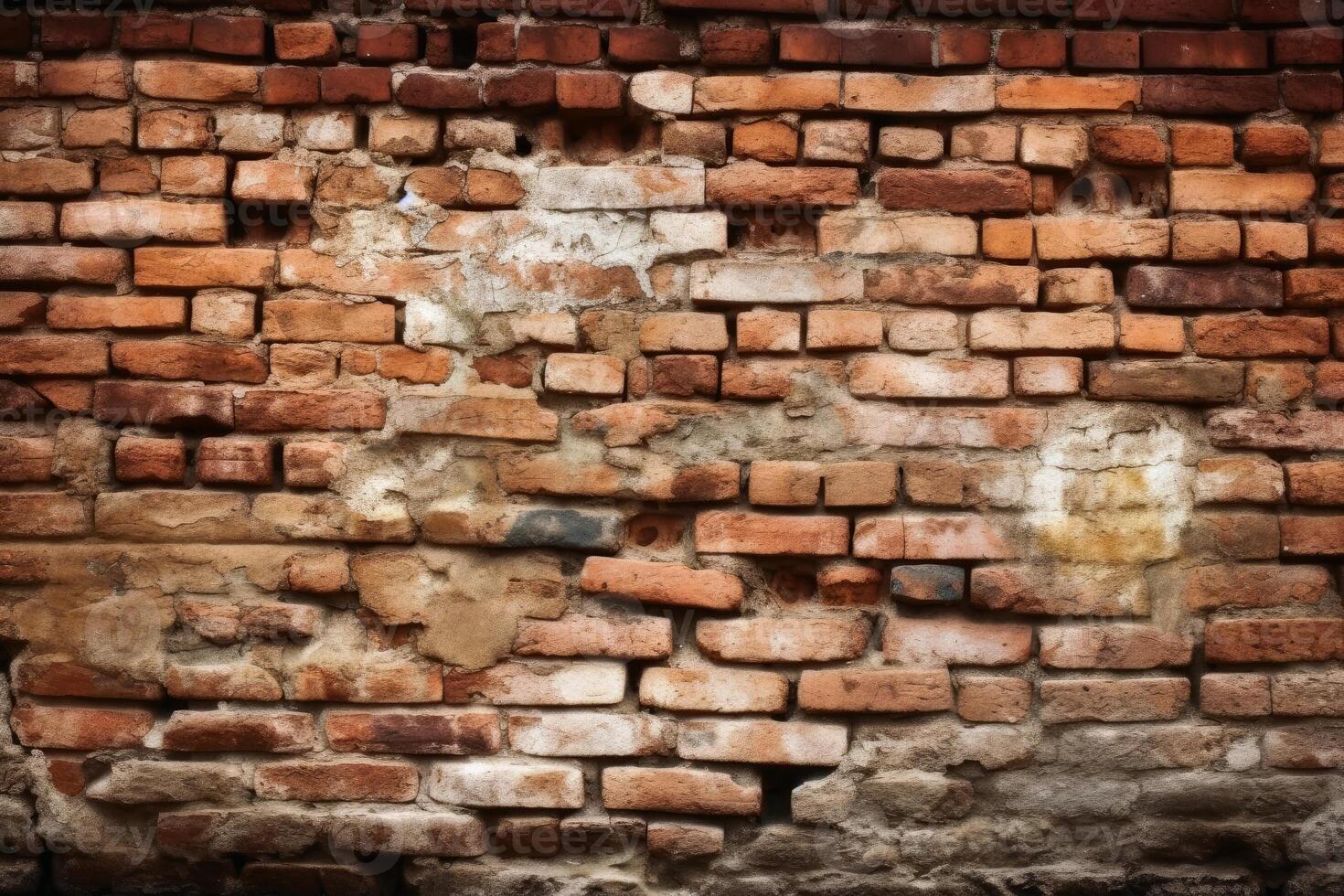 ein uralt Backstein Mauer Hintergrund Textur erstellt mit generativ ai Technologie. foto