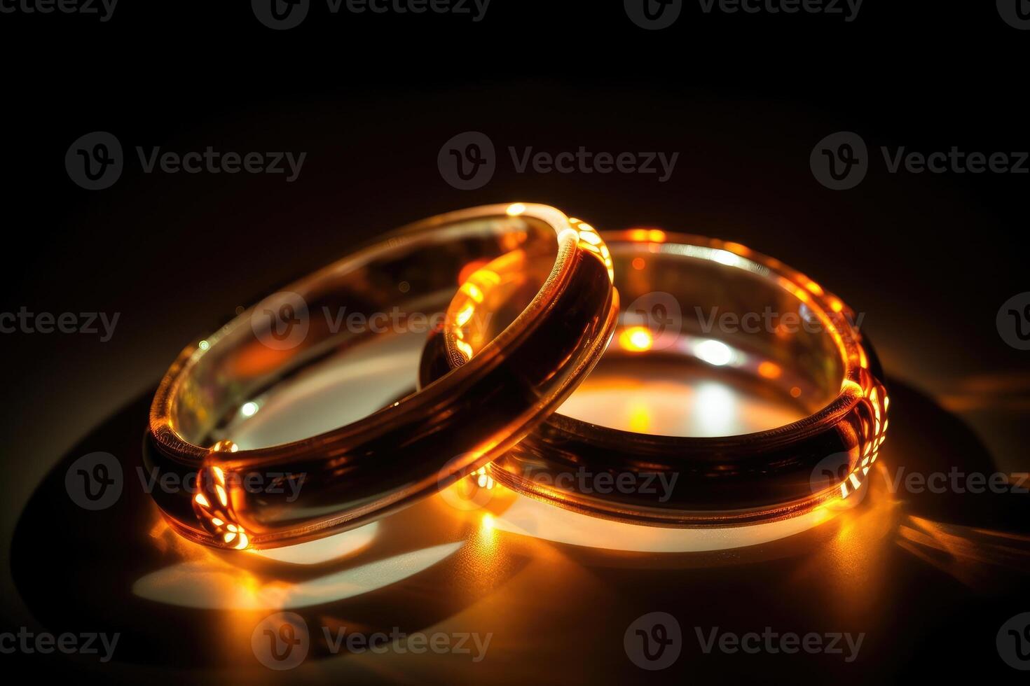 zwei Hochzeit Ringe gemacht von Licht und Energie erstellt mit generativ ai Technologie. foto