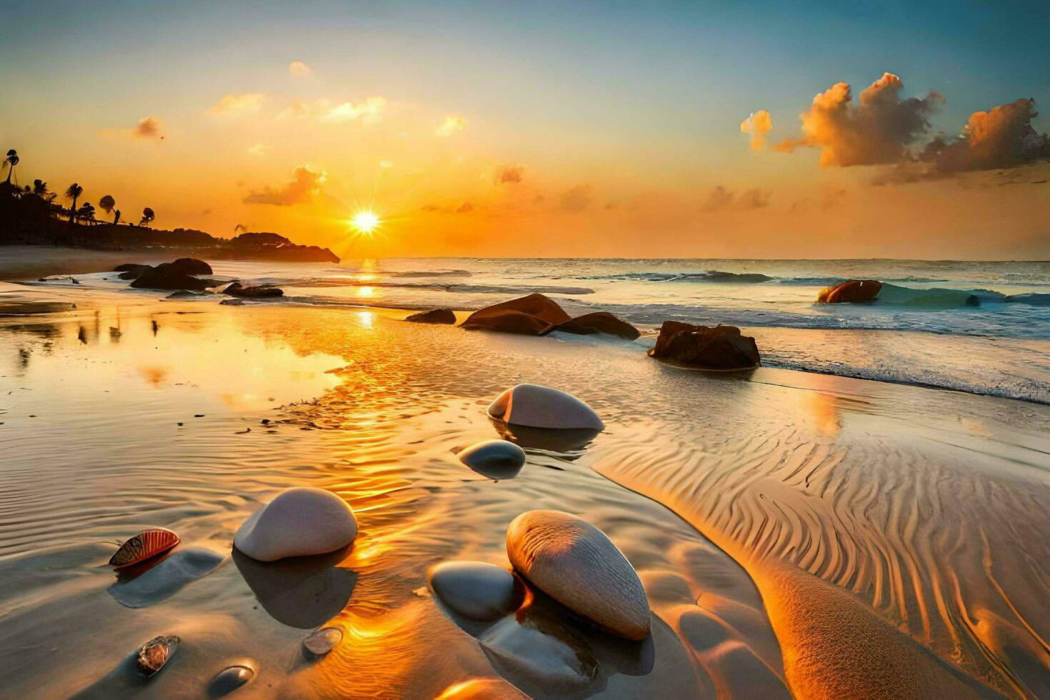 tropisch Strand beim Sonnenuntergang. sri lanka. Schönheit Welt ai generieren foto