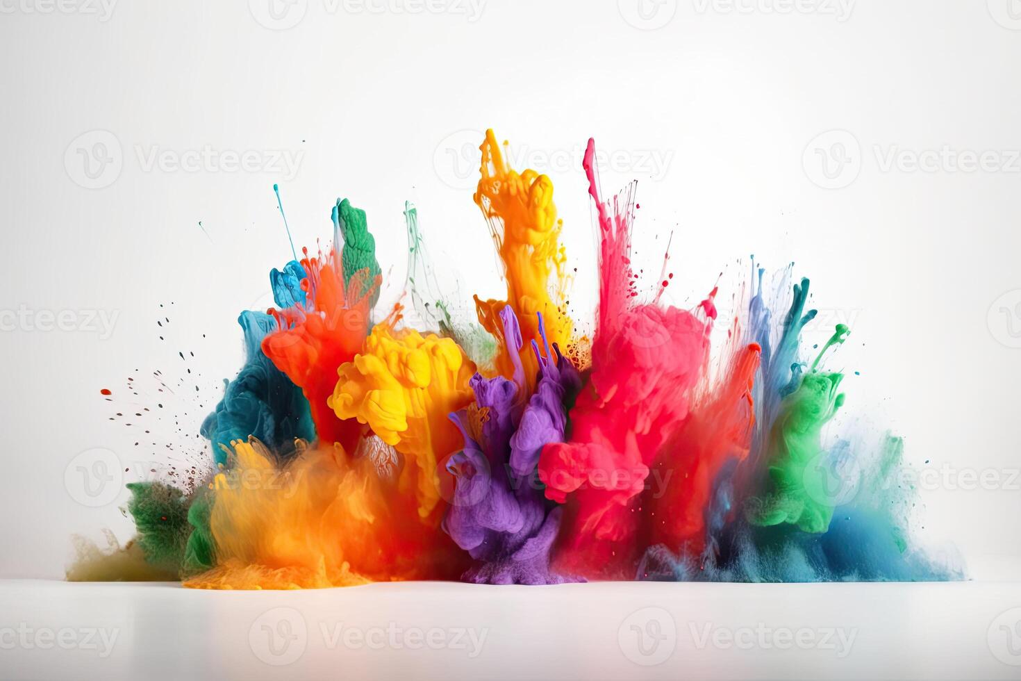 bunt Regenbogen holi Farbe Farbe Pulver Explosion auf Weiß Hintergrund. generativ ai foto