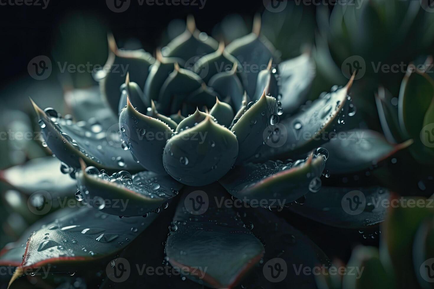 Grün saftig Pflanze mit Wasser Tropfen. ein auffällig Makro Schuss. generativ ai foto