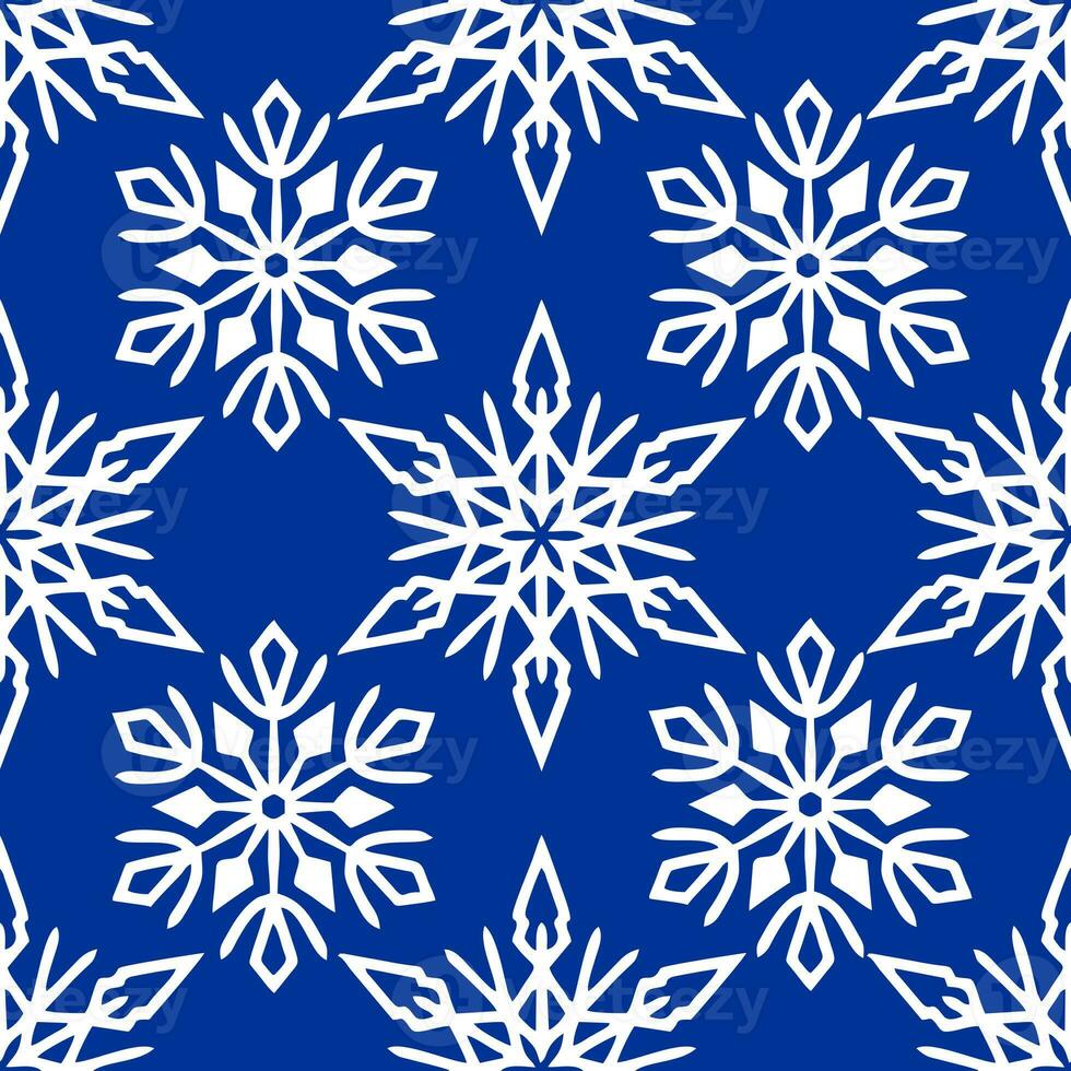 nahtlos Muster von Weiß Schneeflocken auf ein Blau Hintergrund, Textur, Design foto