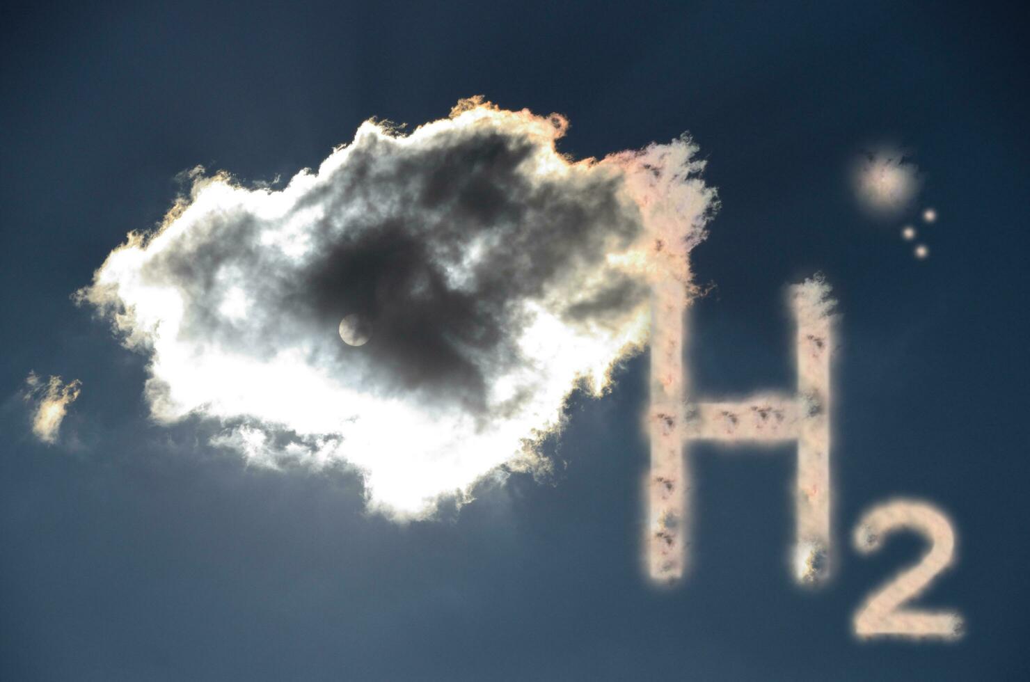 3d Illustration rein Energie glühend h2 Wasserstoff in der Nähe von bunt Wolken und das Sonne hinter beim das Himmel foto