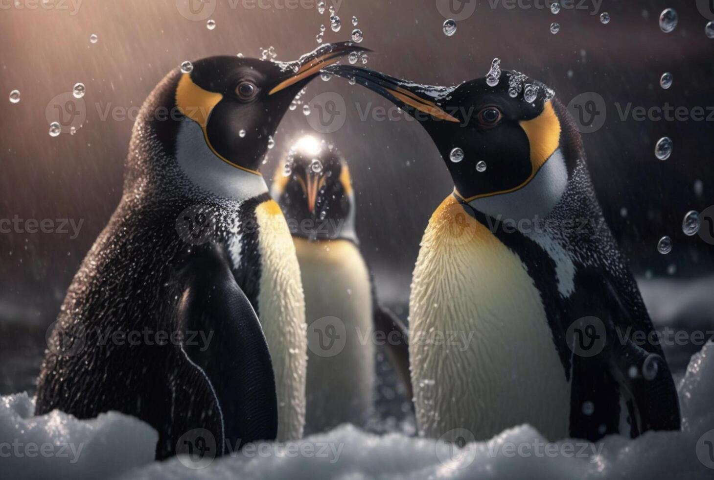 Pinguine spielen im das Schnee. generativ ai foto