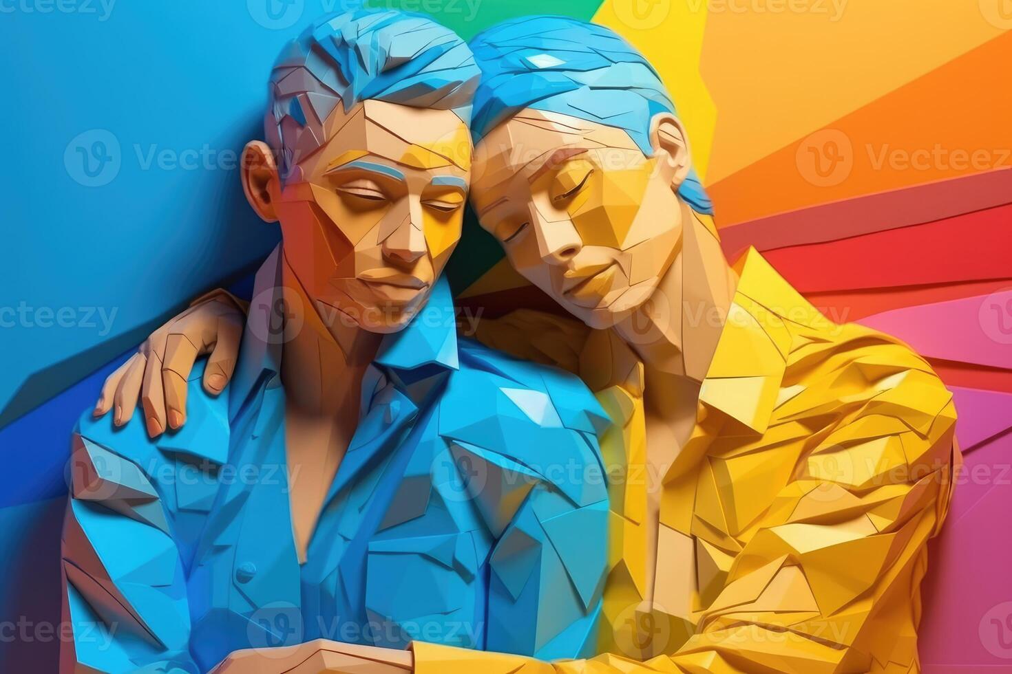 Lesben Paar umarmen jeder andere, Illustration im Papier Kunst Stil zum Stolz Monat. generativ ai foto