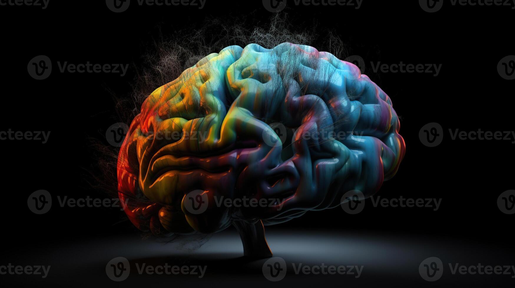 bunt Mensch Gehirn auf schwarz Hintergrund, generativ ai foto