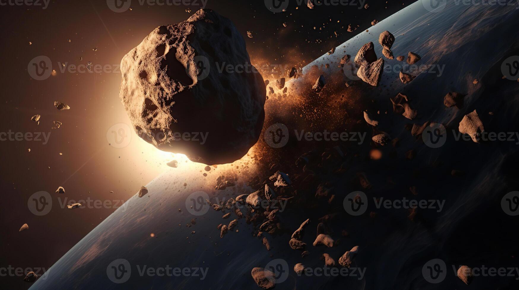 Meteor Einschlag auf Erde - - gefeuert Asteroid im Kollision mit Planet - - enthalten 3d Rendern - - Elemente von diese Bild möbliert durch NASA, generativ ai foto