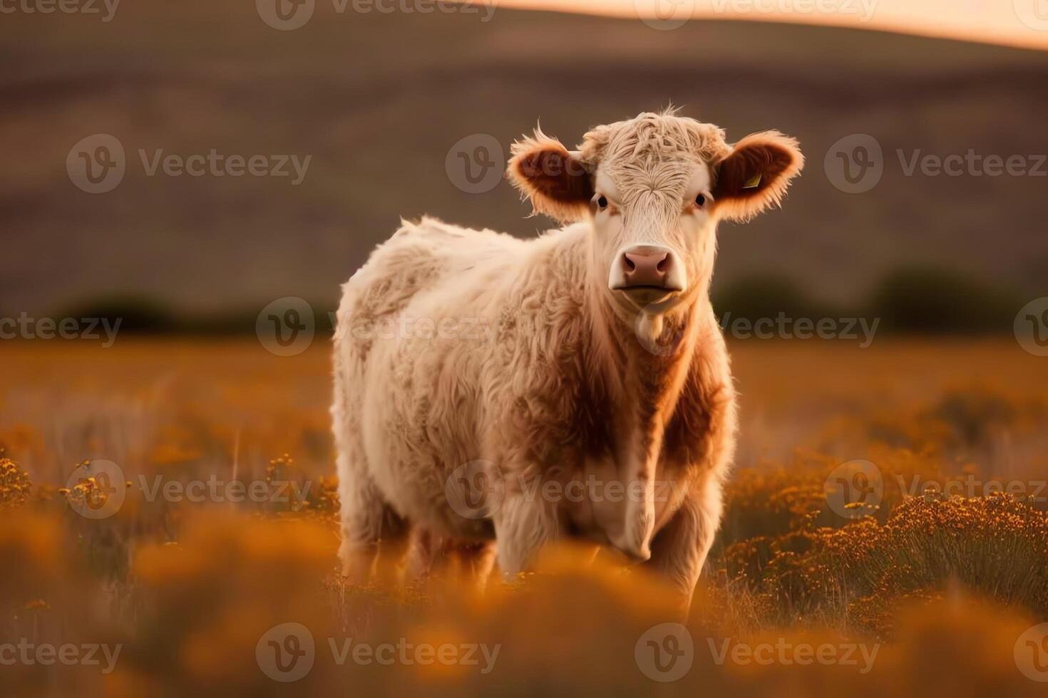 flauschige Kuh im schön einfach Feld. ai generiert foto