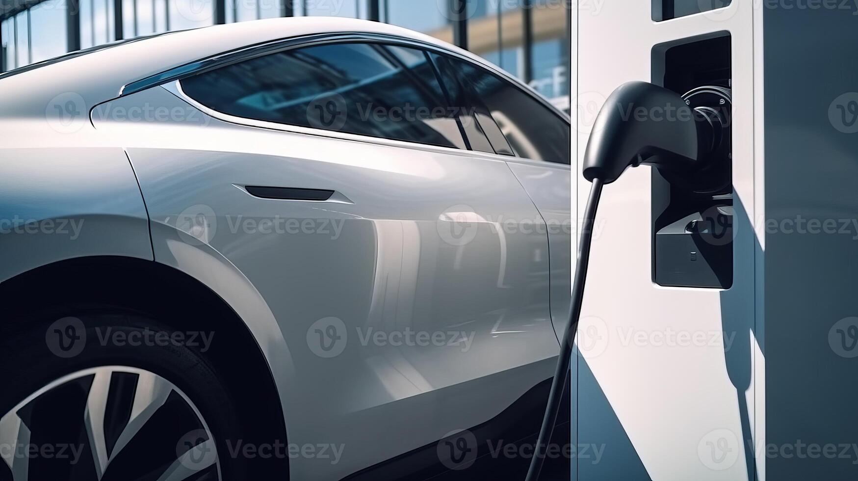 ein prickelnd fortgeschritten elektrisch Laden Bahnhof mit ein glatt und Schneiden Kante organisieren Wagen. kreativ Ressource, ai generiert foto