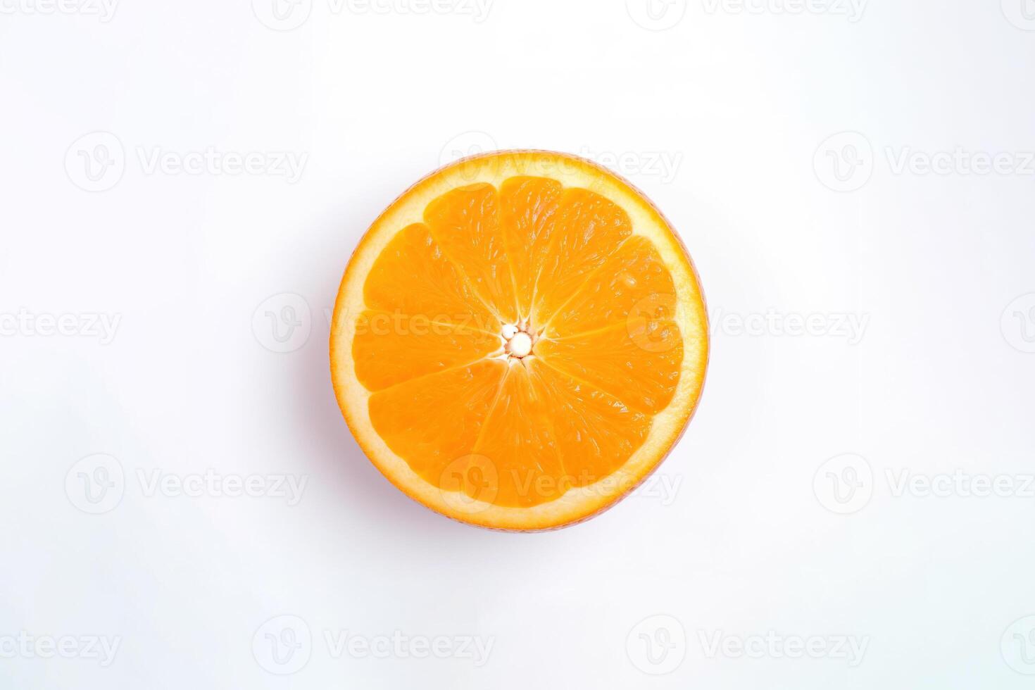 oben Aussicht von frisch geschnitten Orange isoliert auf Weiß Hintergrund. ai generiert foto