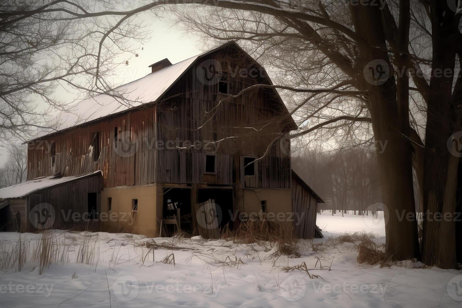 Scheune im Winter. ai generiert foto