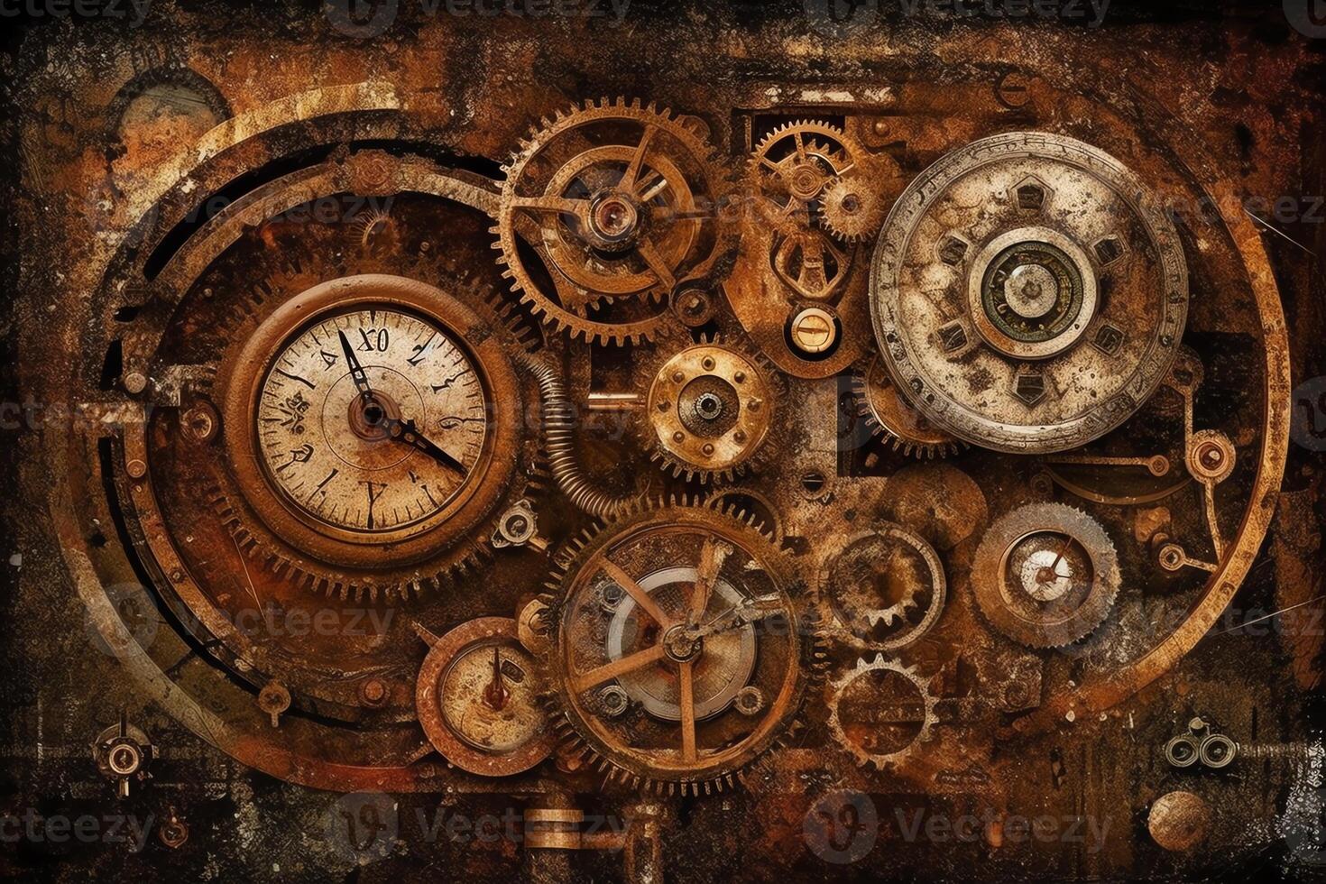 Steampunk Grunge Hintergrund Dampf Punk Elemente auf schmutzig zurück. ai generiert foto