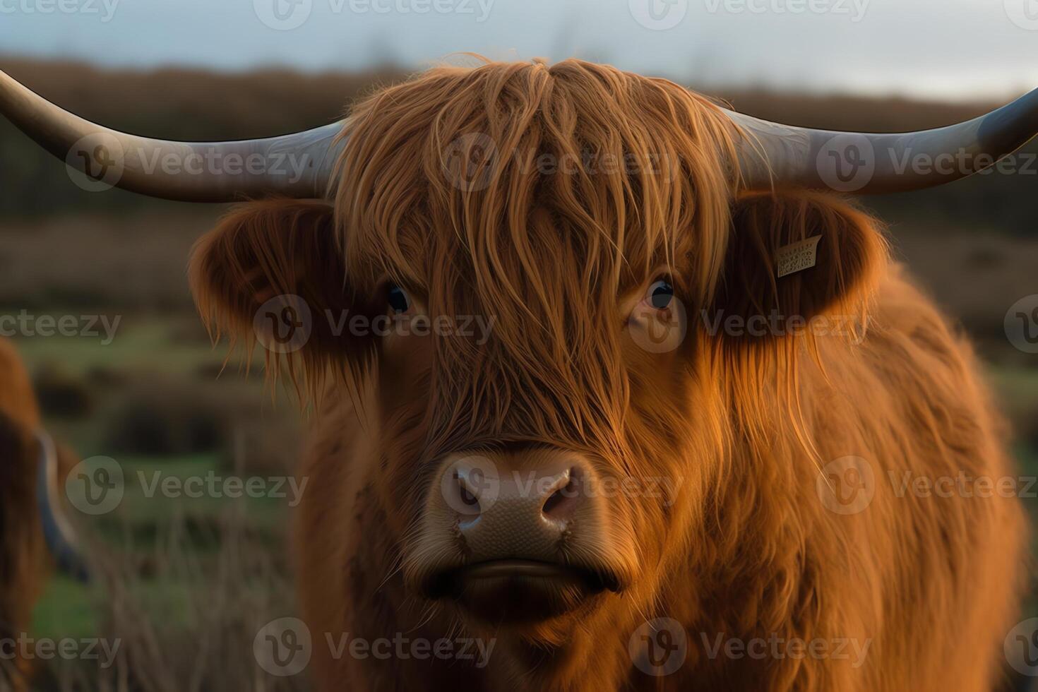 Vorderseite Aussicht von ein Hochland Kuh. ai generiert foto