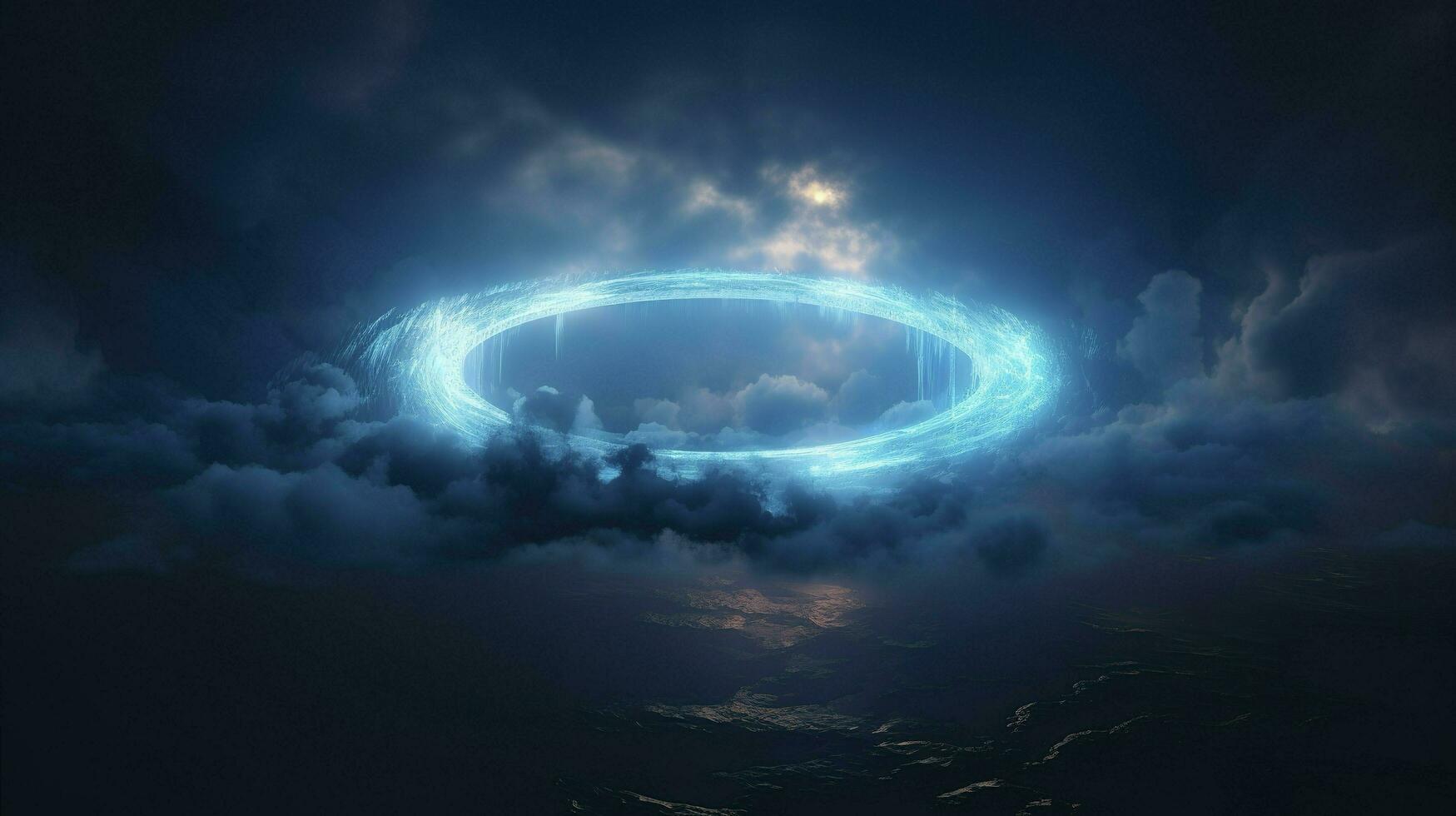 Wolke Wolken Rahmen Blau Licht, im das Stil von kreisförmig Abstraktion, 8 Tausend Auflösung, kosmisch Symbolismus, dunkel Symbolismus, ätherisch Landschaft, erzeugen ai foto