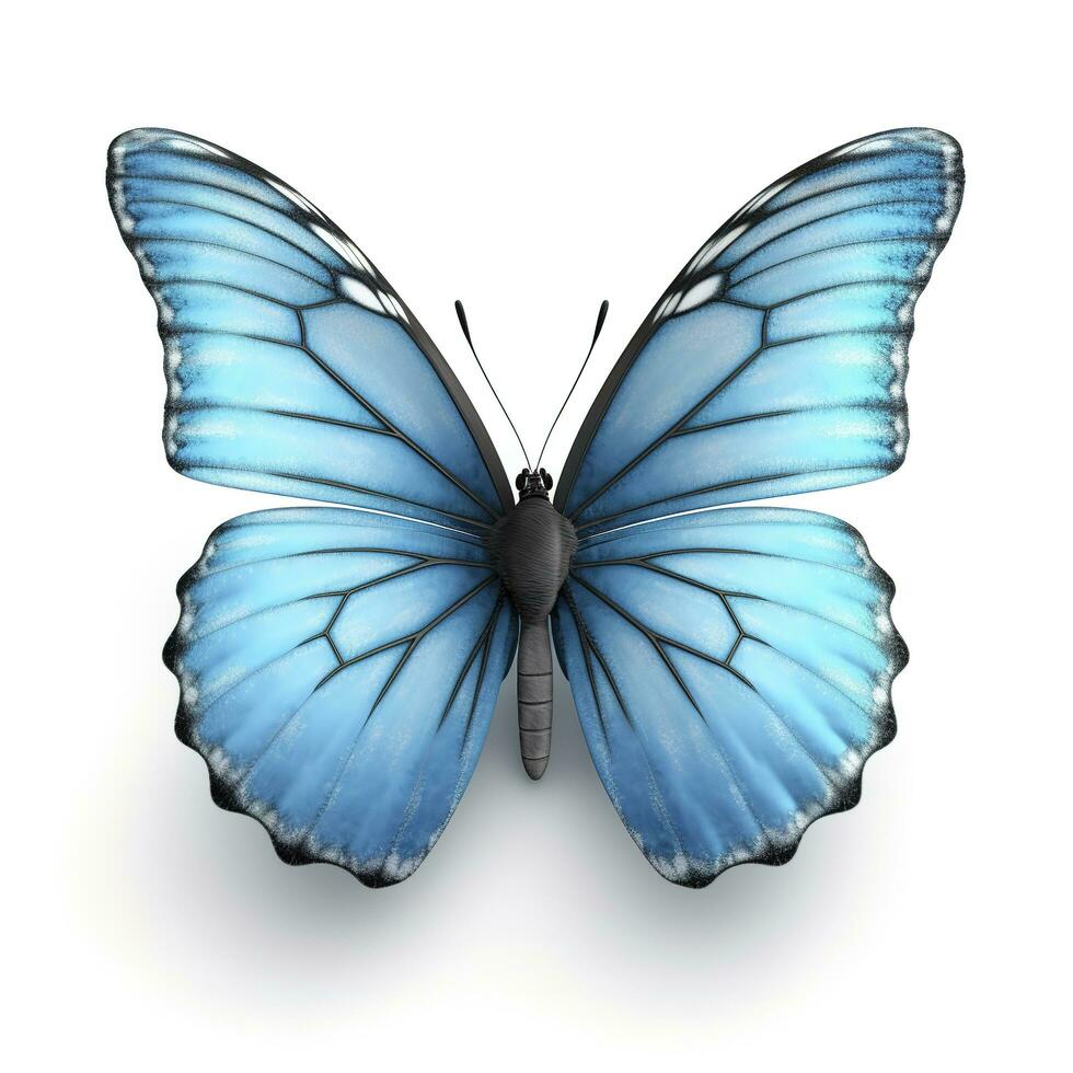 schön Flügel von ein Blau Schmetterling isoliert auf ein Weiß Hintergrund, generieren ai foto