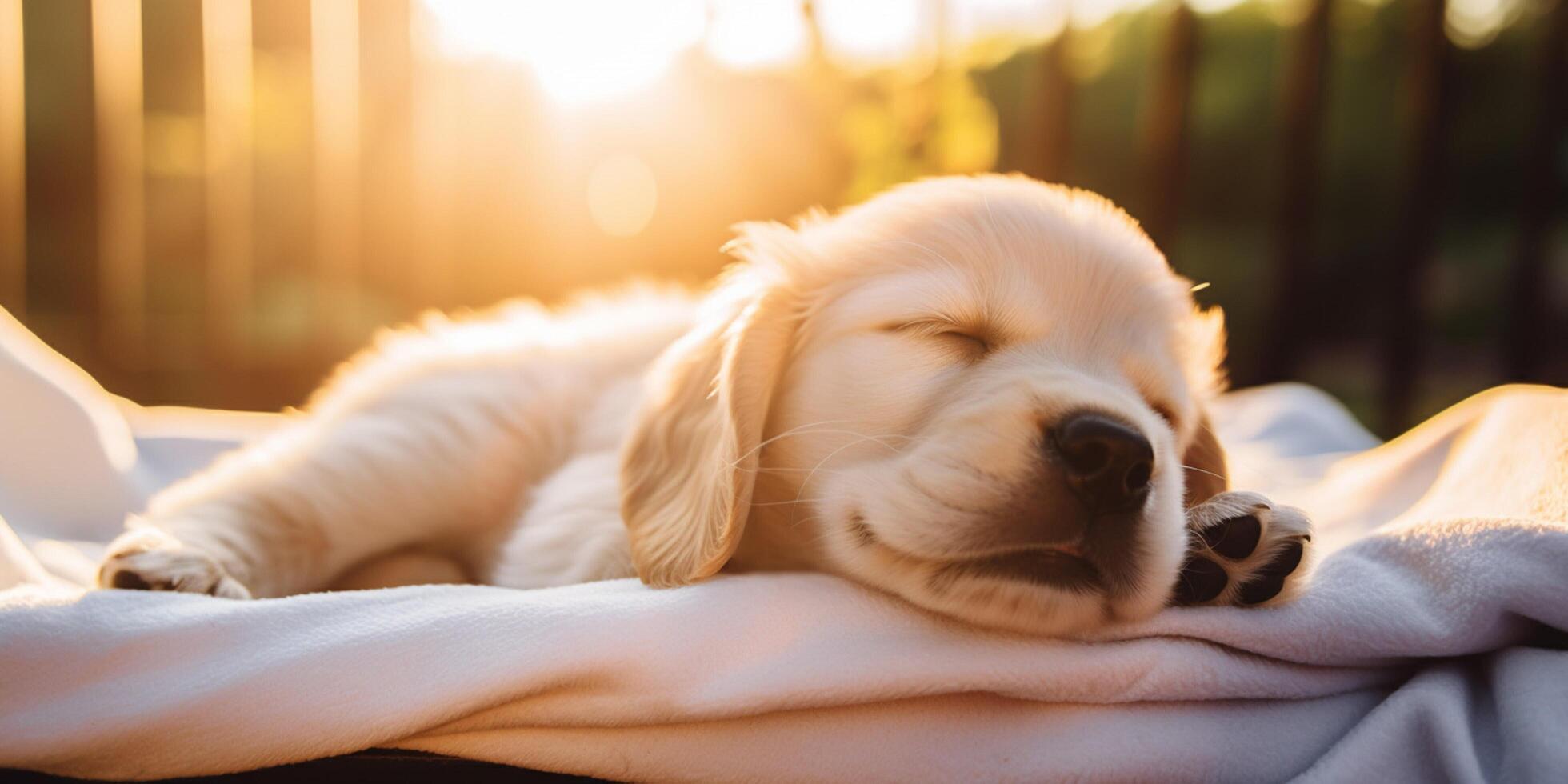 ein golden Retriever Hündchen Schlafen auf das Decke ai generiert foto