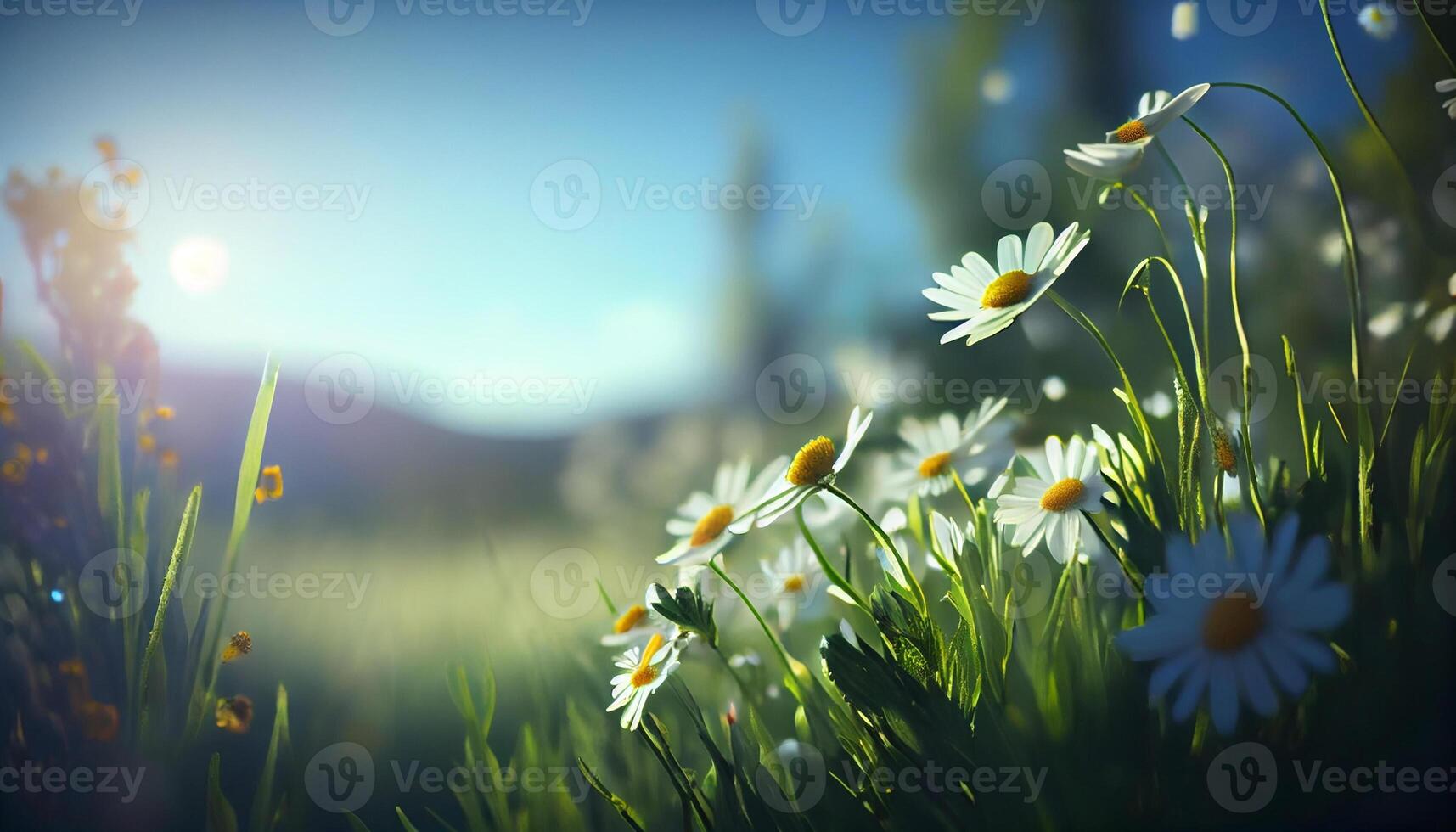 schön Frühling Blumen Hintergrund Natur mit schön Himmel mit ai generativ Bild foto