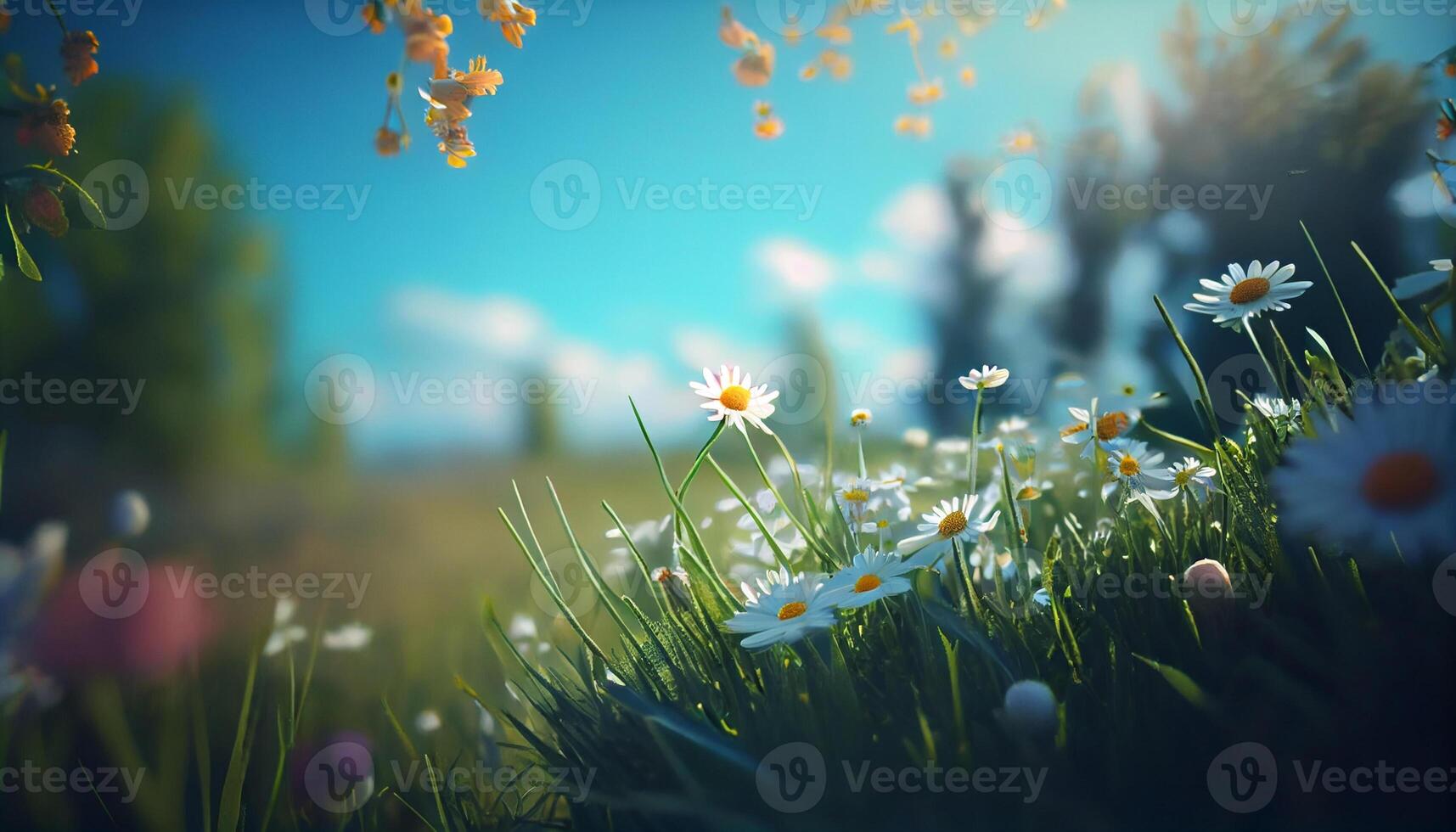 schön Frühling Blumen Hintergrund Natur mit schön Himmel mit ai generativ Bild foto