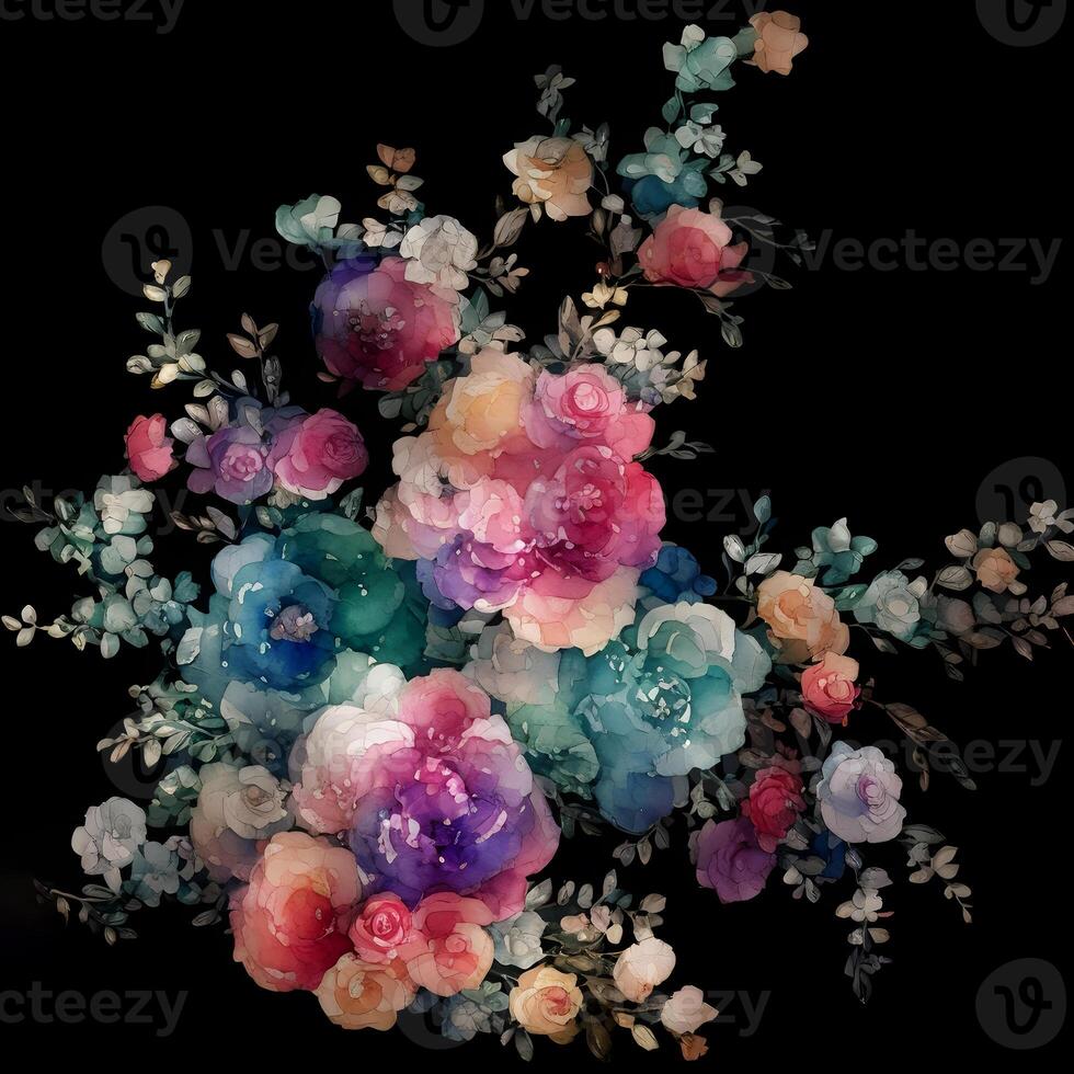Blume Strauß Gemälde, Blume Illustration, botanisch Aquarell Illustration, bunt Blumen- Anordnung, generativ ai foto