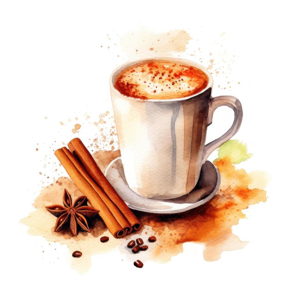 Aquarell Kaffee mit Zimt. Illustration ai generativ foto