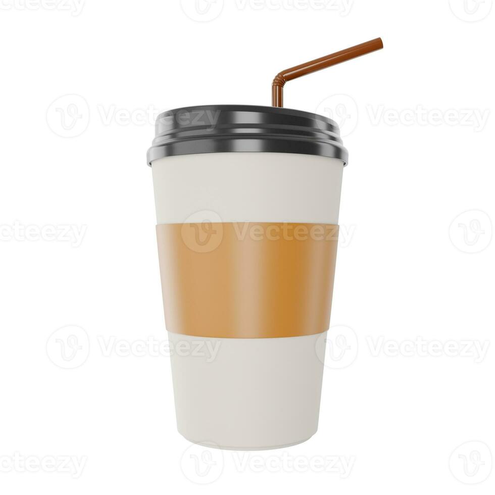 Papier Kaffee Tasse oder 1 Plastik Glas mit ein braun leer Etikette mit ein schwarz Deckel realistisch Replik Kaffee Tassen Einweg Getränk Produkte 3d machen Illustration - - Ausschnitt Pfad foto