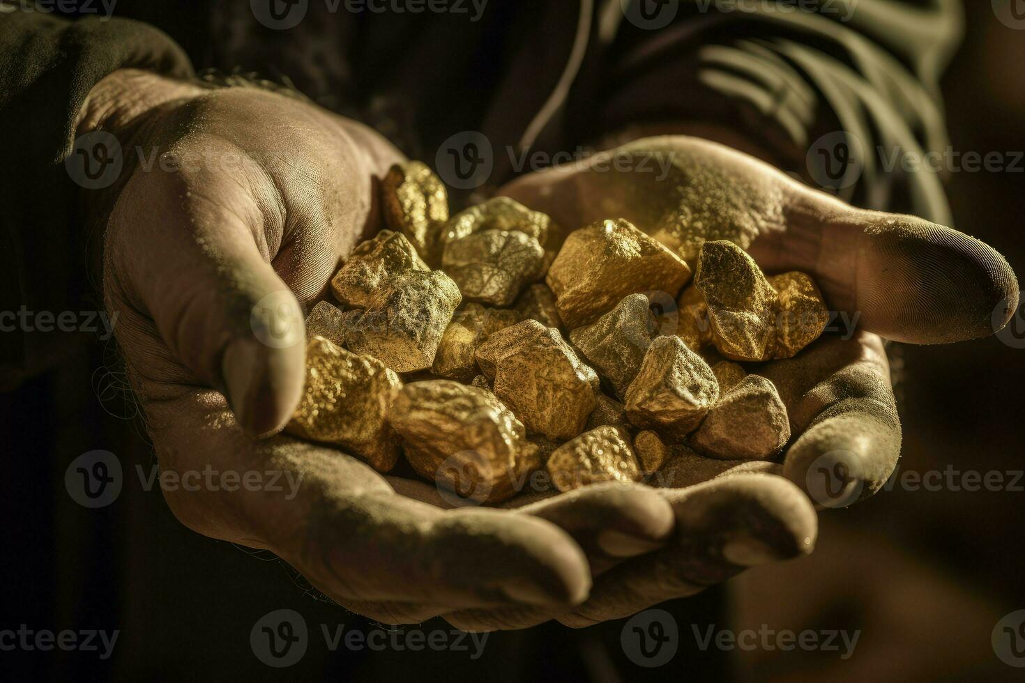 Gold Nuggets im Hand. generieren ai foto