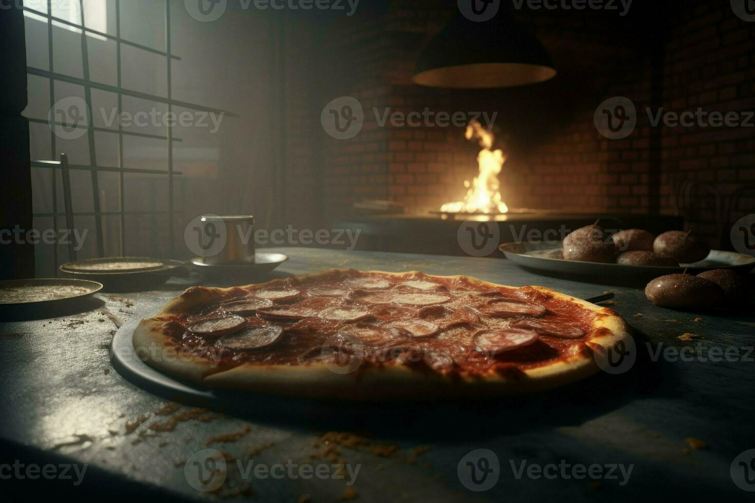 Küche Ofen Pizza Kamin. generieren ai foto