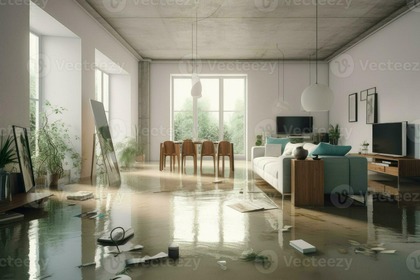 überflutet eben Innere Zimmer Schaden. generieren ai foto