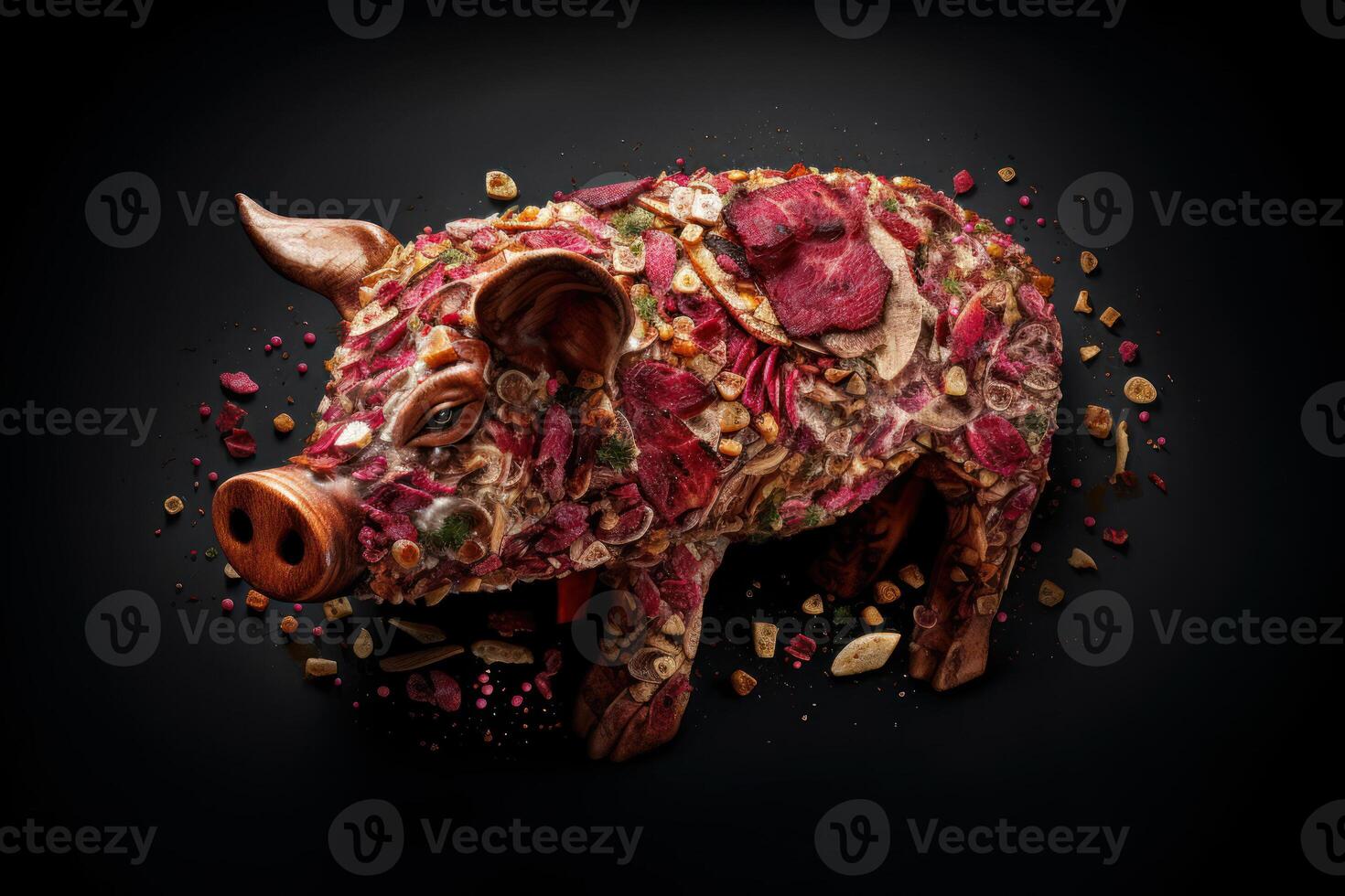 Fleisch Produktion Schwein Logo auf schwarz Hintergrund generativ ai foto