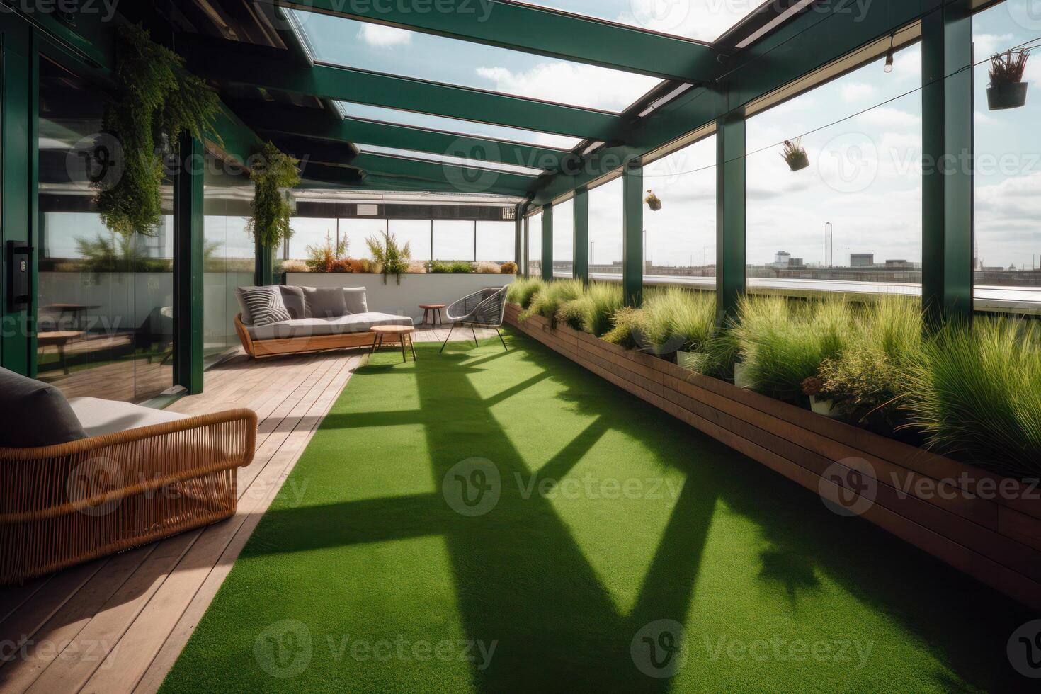 Natur Terrasse mit Fenster zum sich ausruhen generativ ai foto