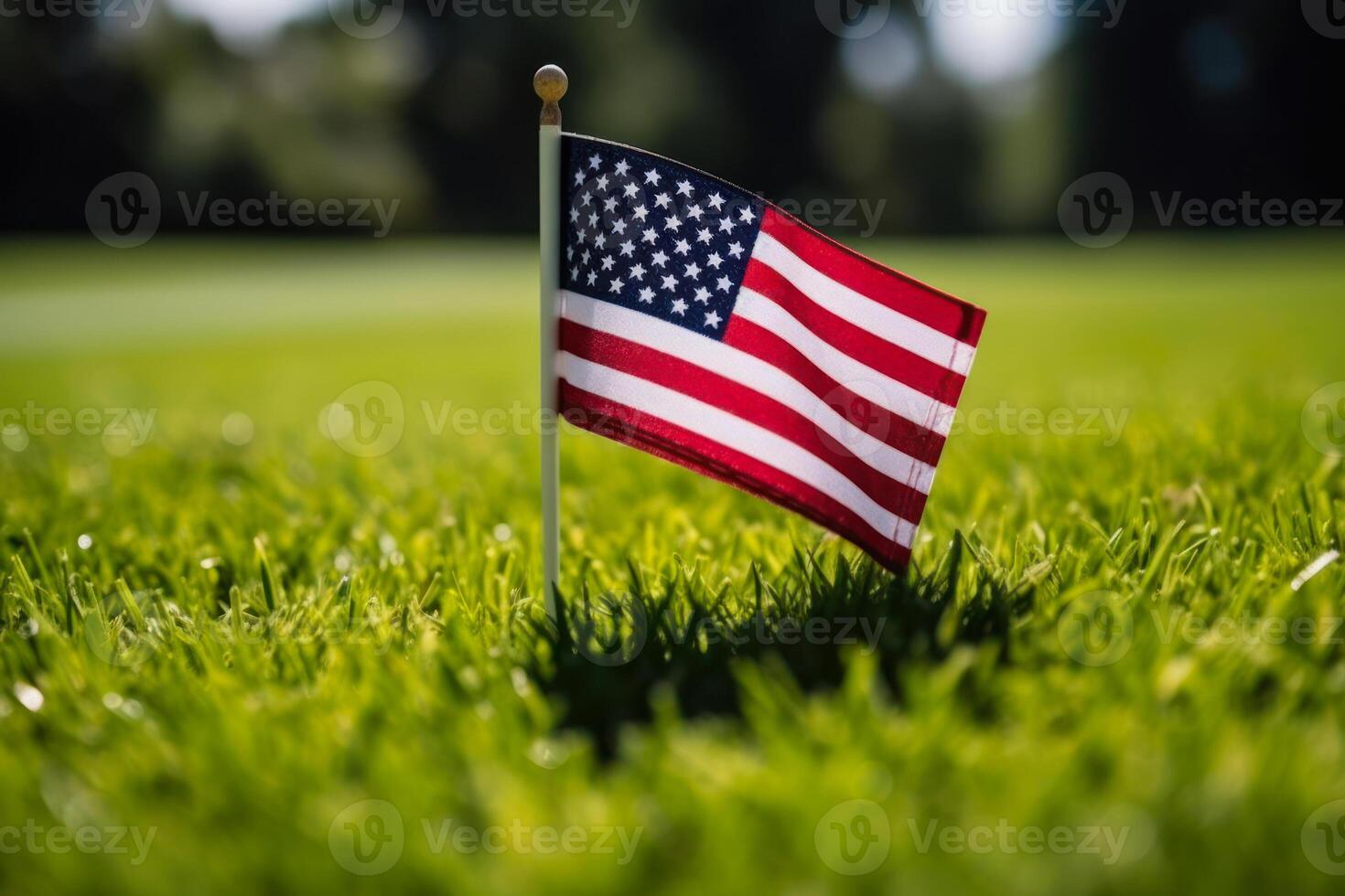 USA Flagge auf Grün Rasen generativ ai foto