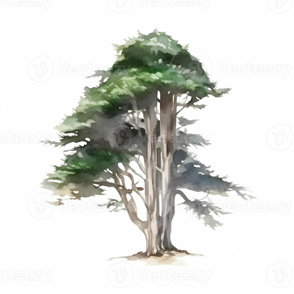 generativ ai Inhalt, Aquarell Baum isoliert auf Weiß Hintergrund zum Zeichnung Landschaft und die Architektur, Elemente zum Umgebung und Garten foto